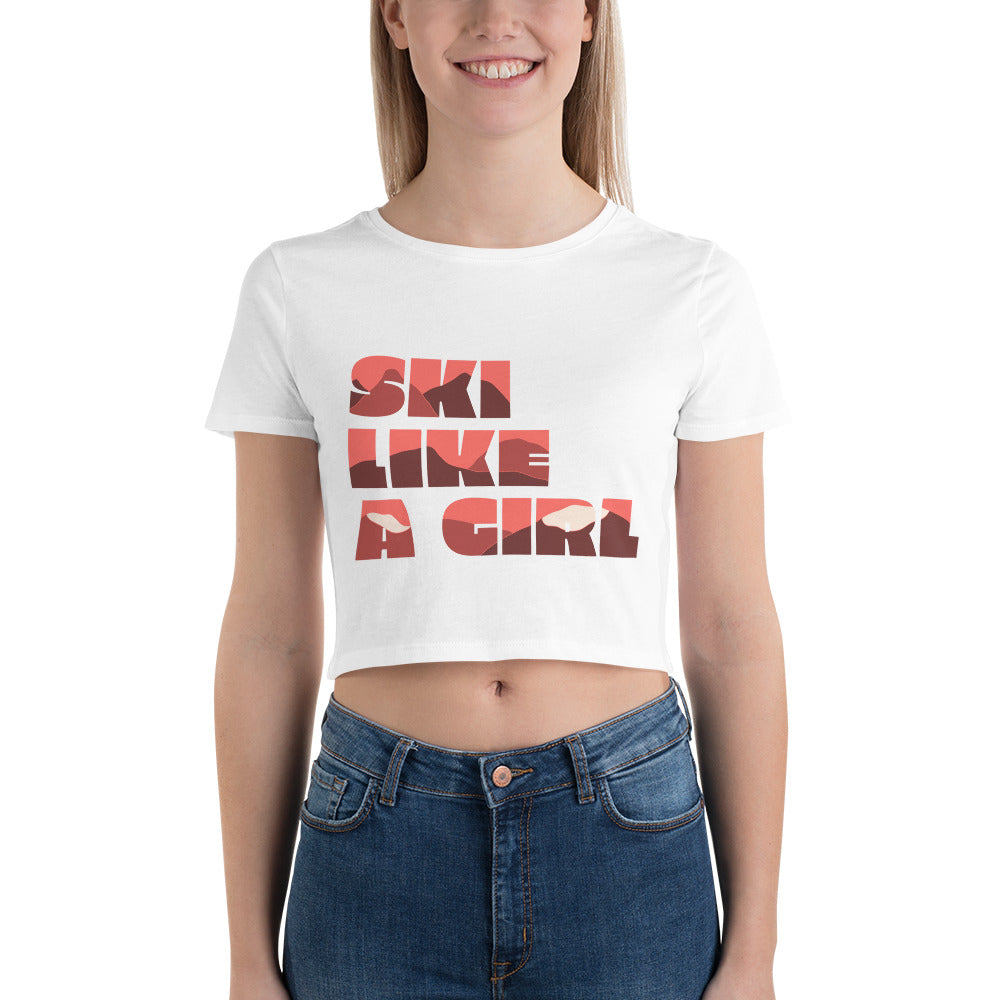 Ski Like a Girl Coral Women’s Crop Tee