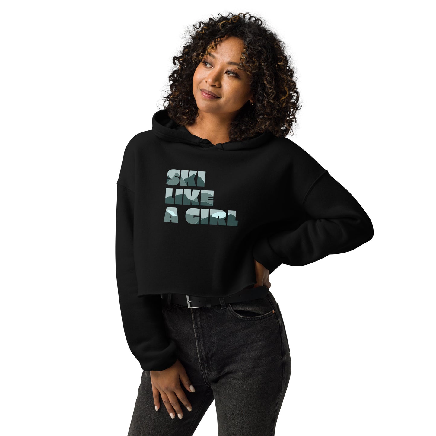 Ski Like a Girl Teal Crop Hoodie