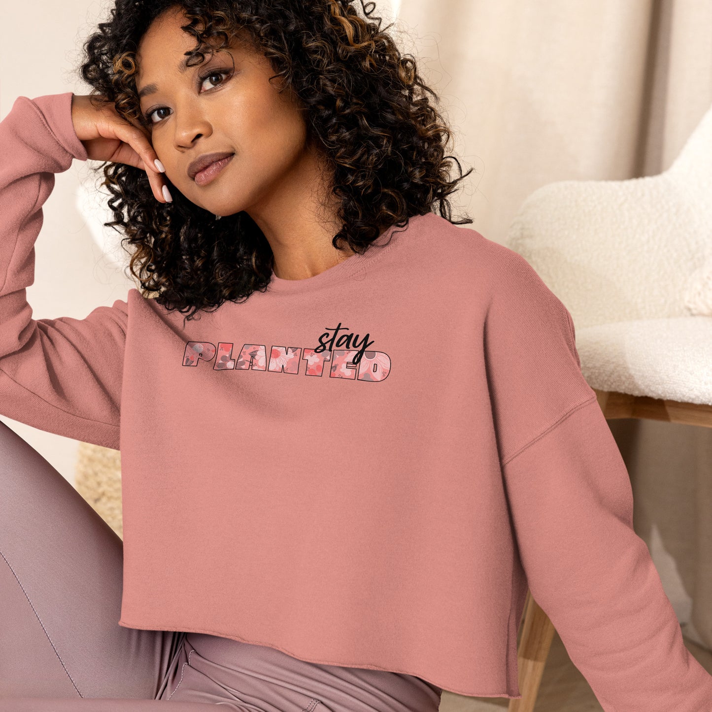 Stay Planted Pink Crop Sweatshirt