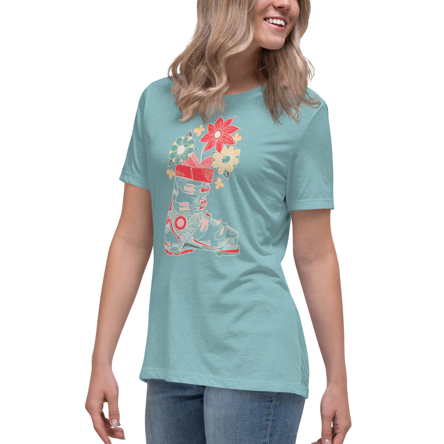 Ski Boot with Flowers Women's Relaxed T-Shirt