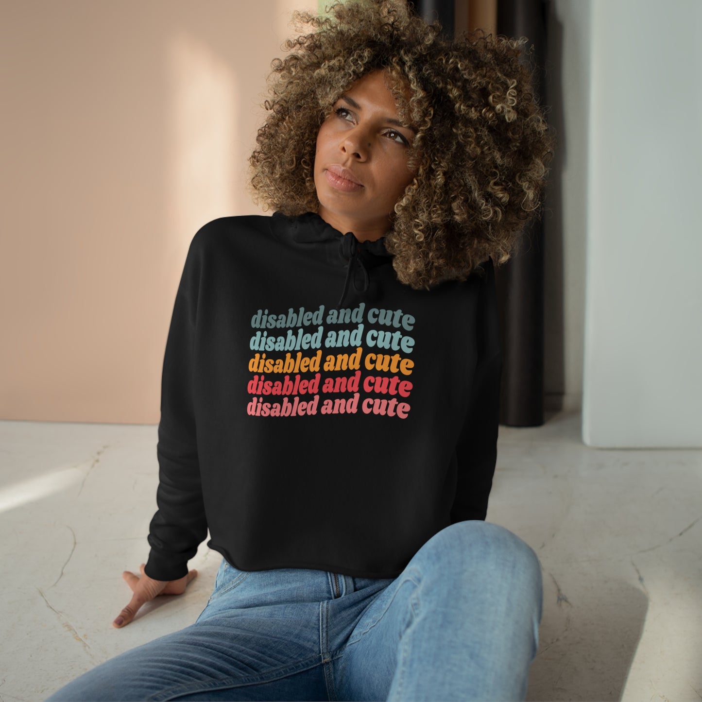 Disabled and Cute Multicolor Crop Hoodie