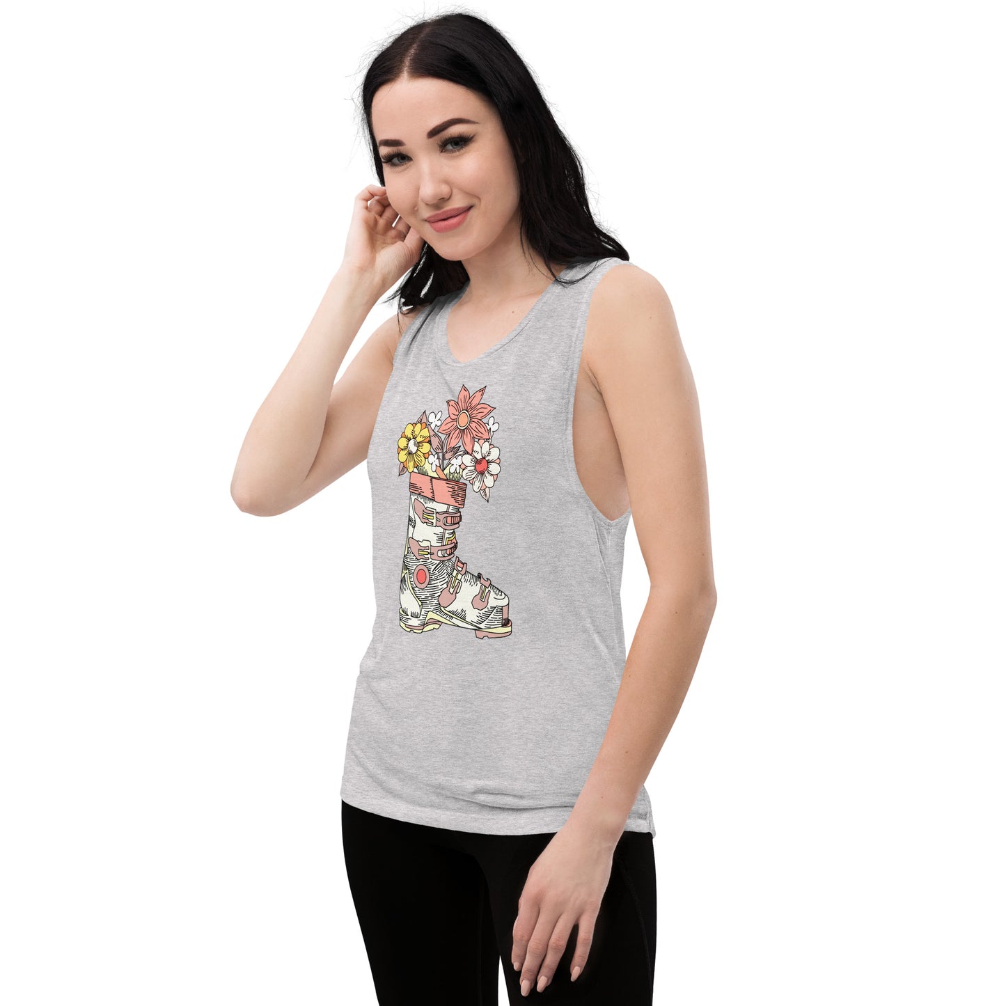 Boot and Blossom with Flowers Pastel Ladies’ Muscle Tank