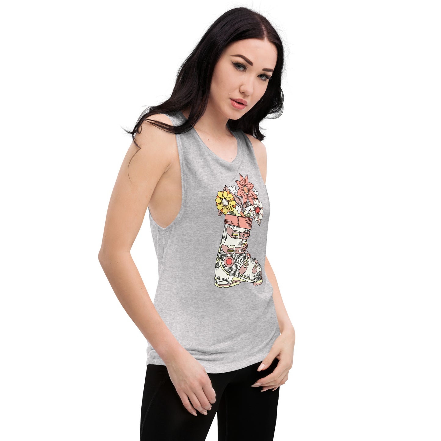 Boot and Blossom with Flowers Pastel Ladies’ Muscle Tank