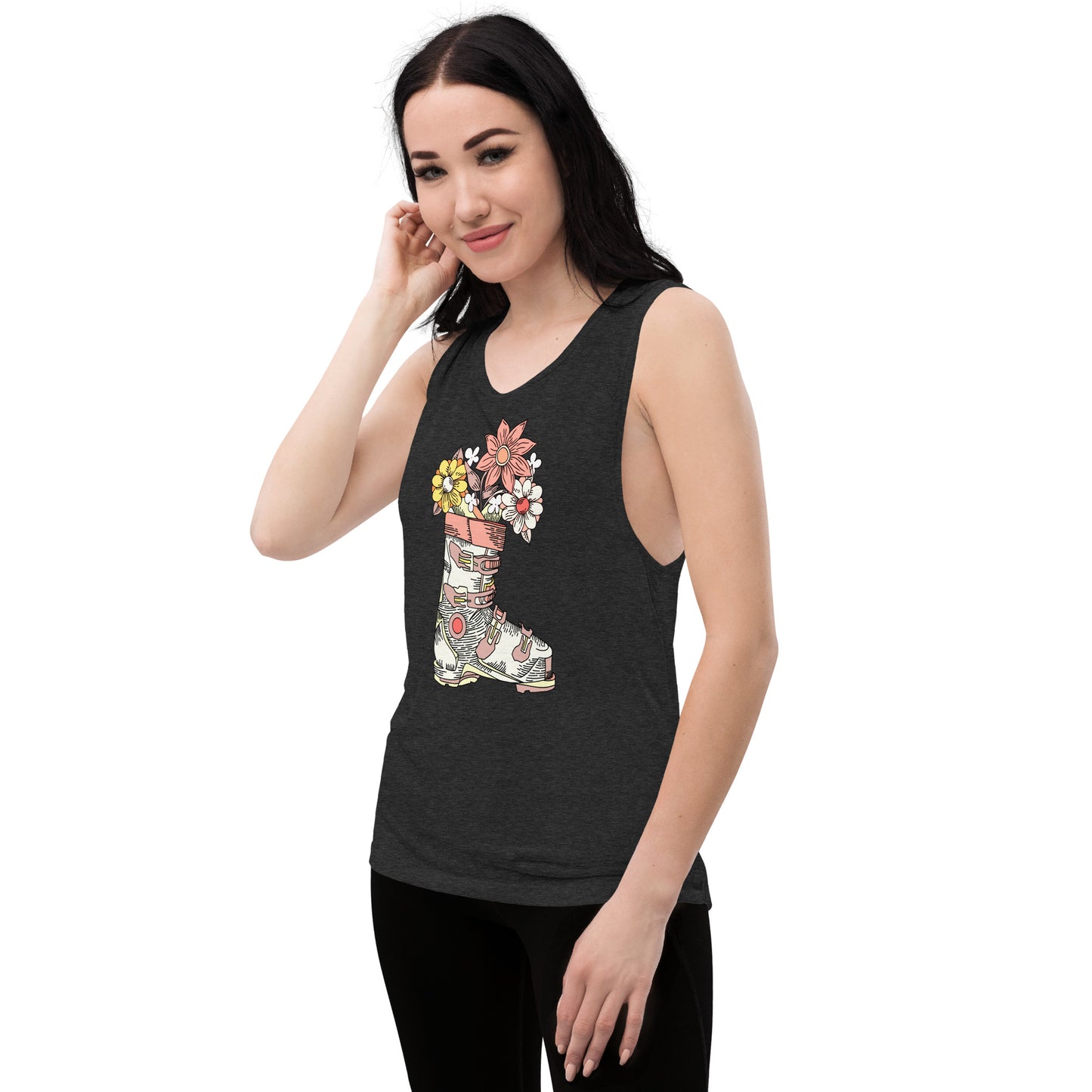 Boot and Blossom with Flowers Pastel Ladies’ Muscle Tank