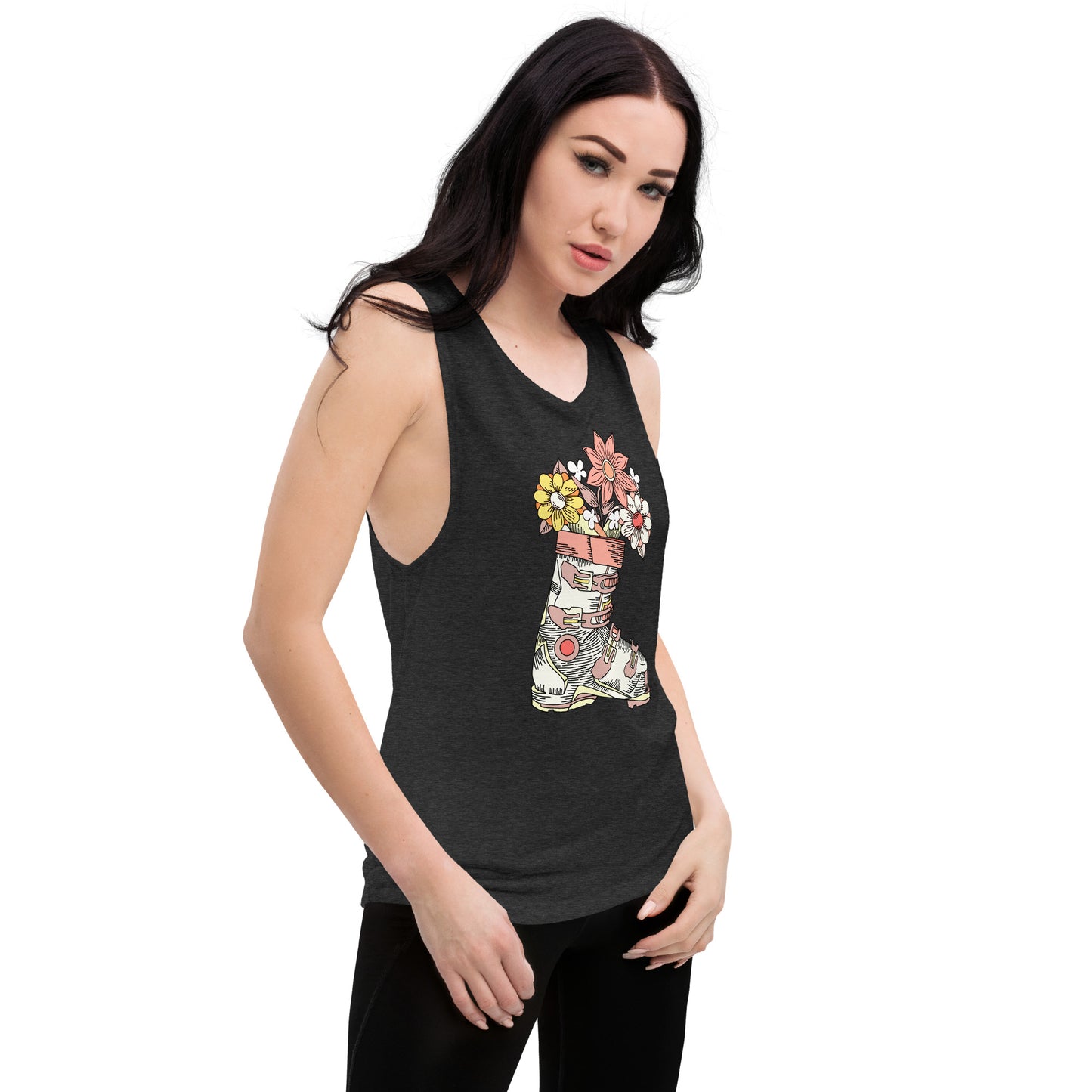 Boot and Blossom with Flowers Pastel Ladies’ Muscle Tank