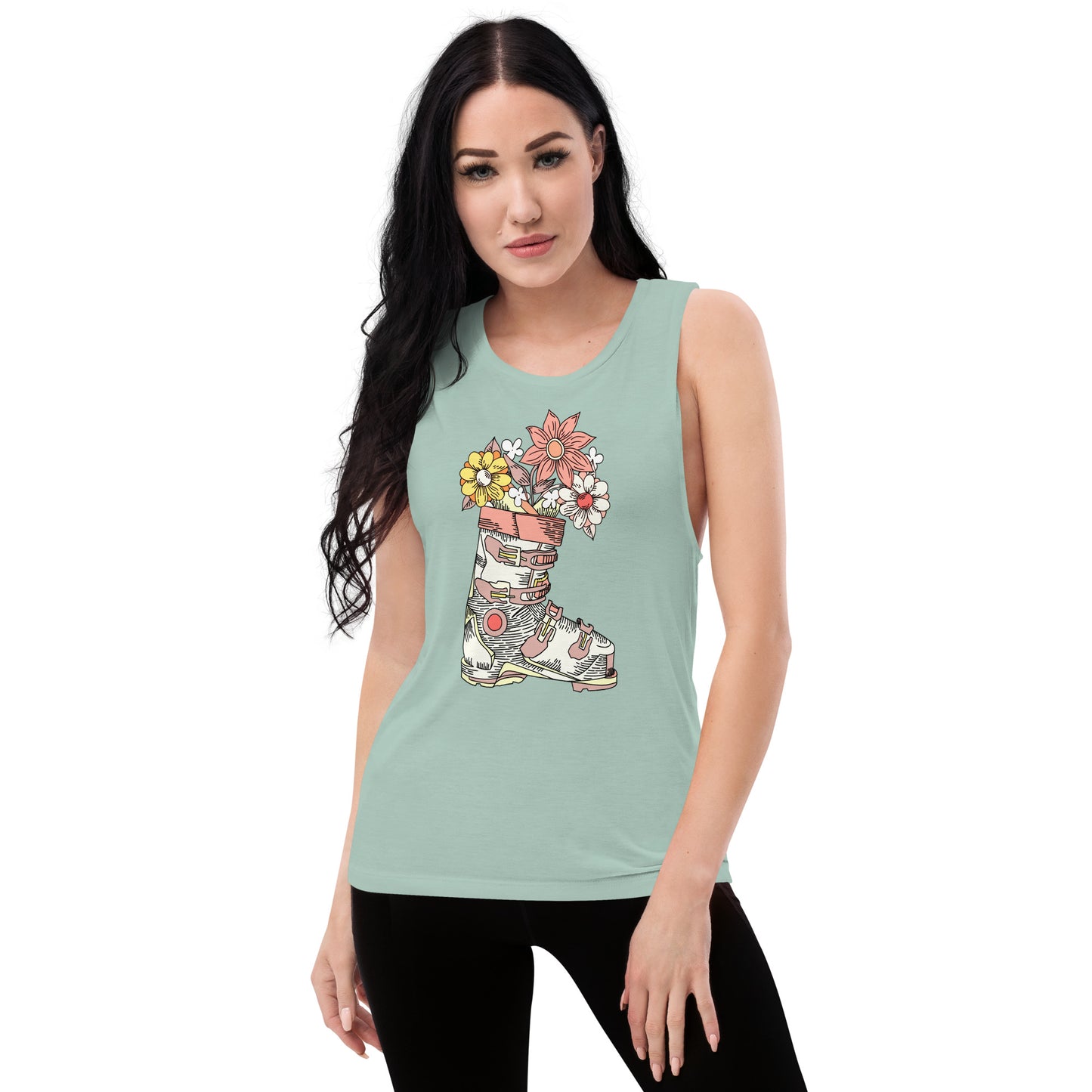 Boot and Blossom with Flowers Pastel Ladies’ Muscle Tank