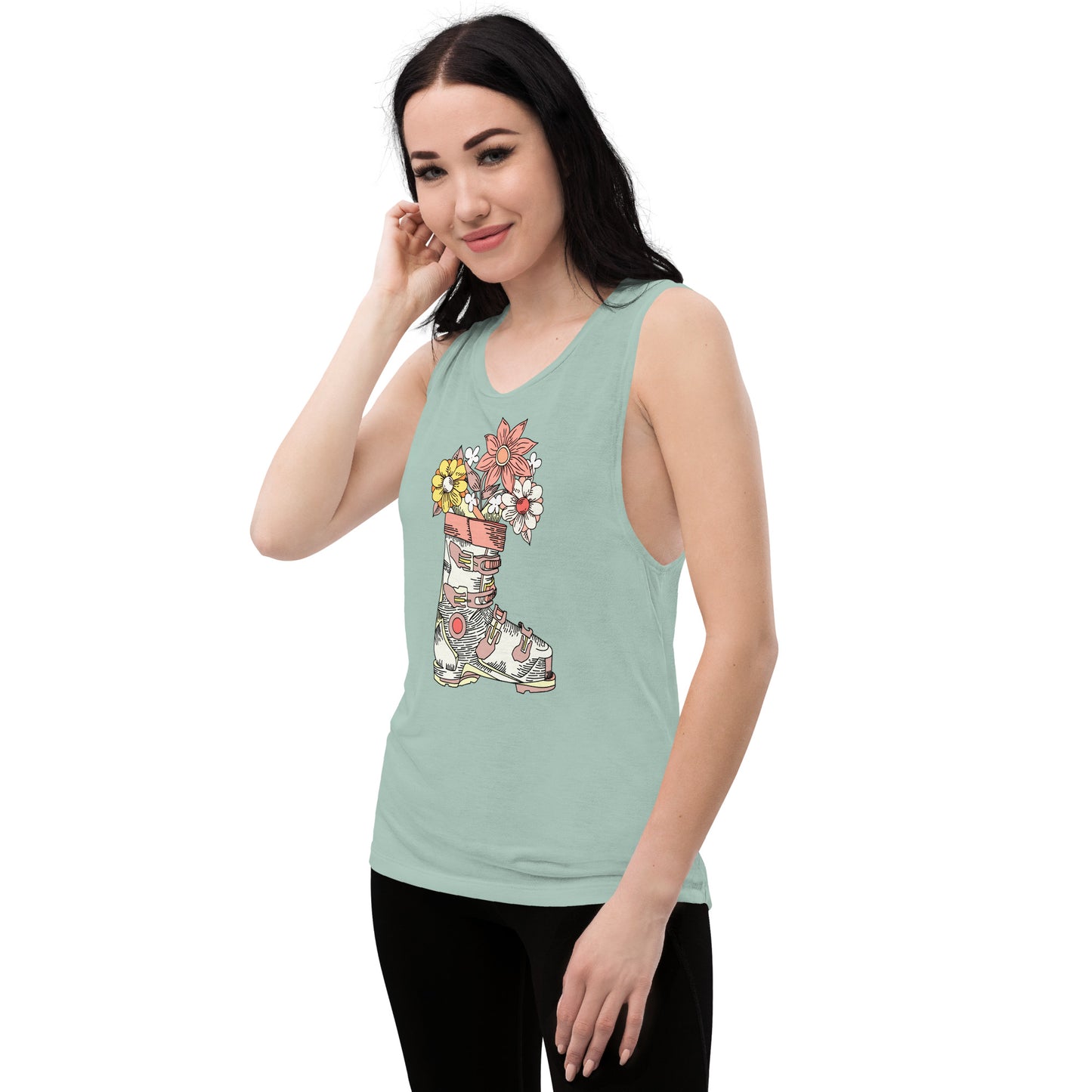 Boot and Blossom with Flowers Pastel Ladies’ Muscle Tank