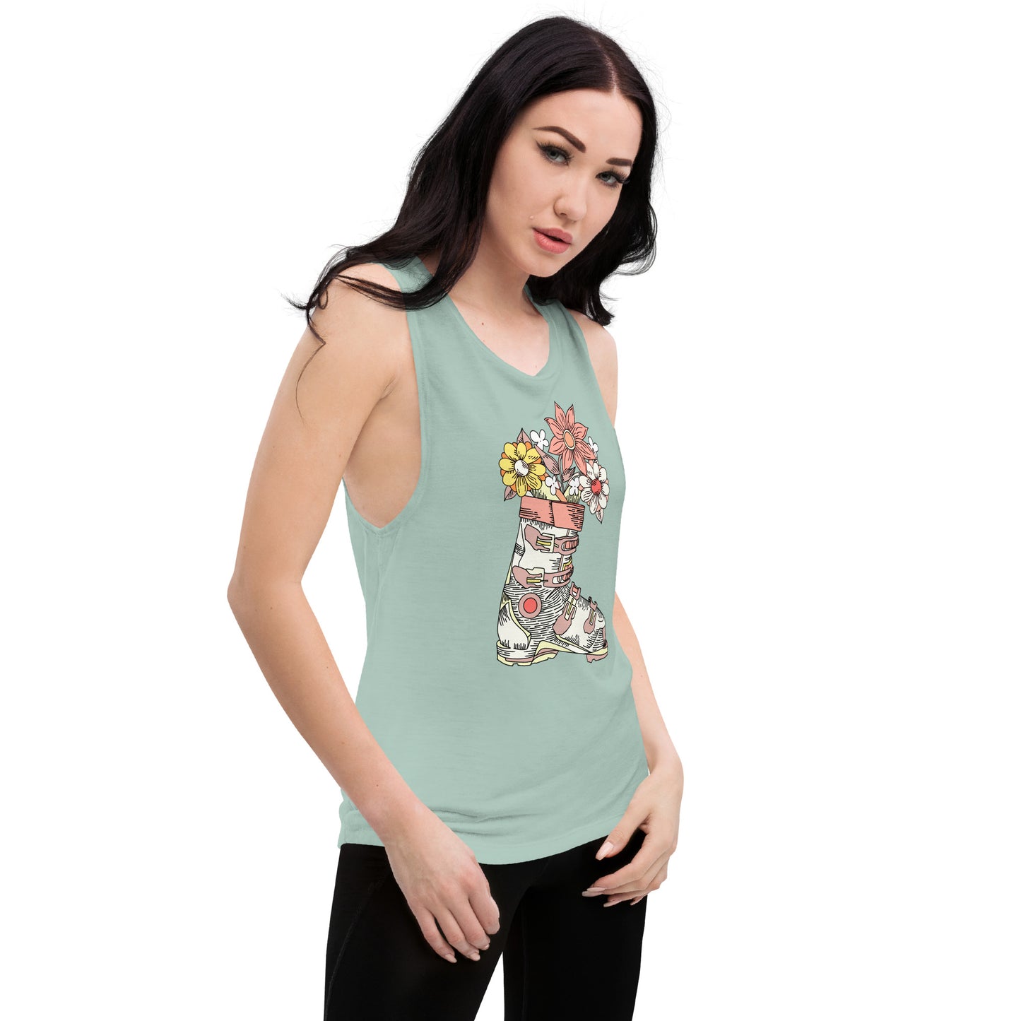 Boot and Blossom with Flowers Pastel Ladies’ Muscle Tank