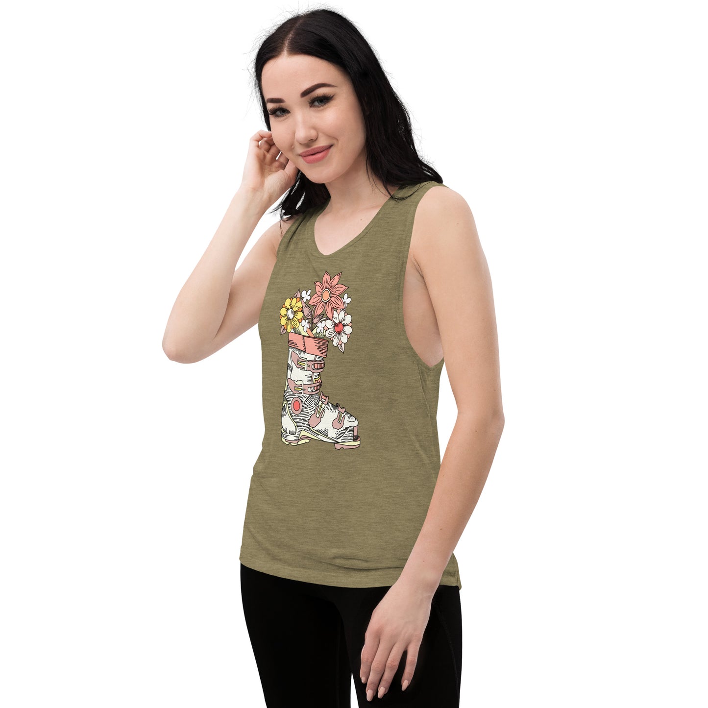 Boot and Blossom with Flowers Pastel Ladies’ Muscle Tank