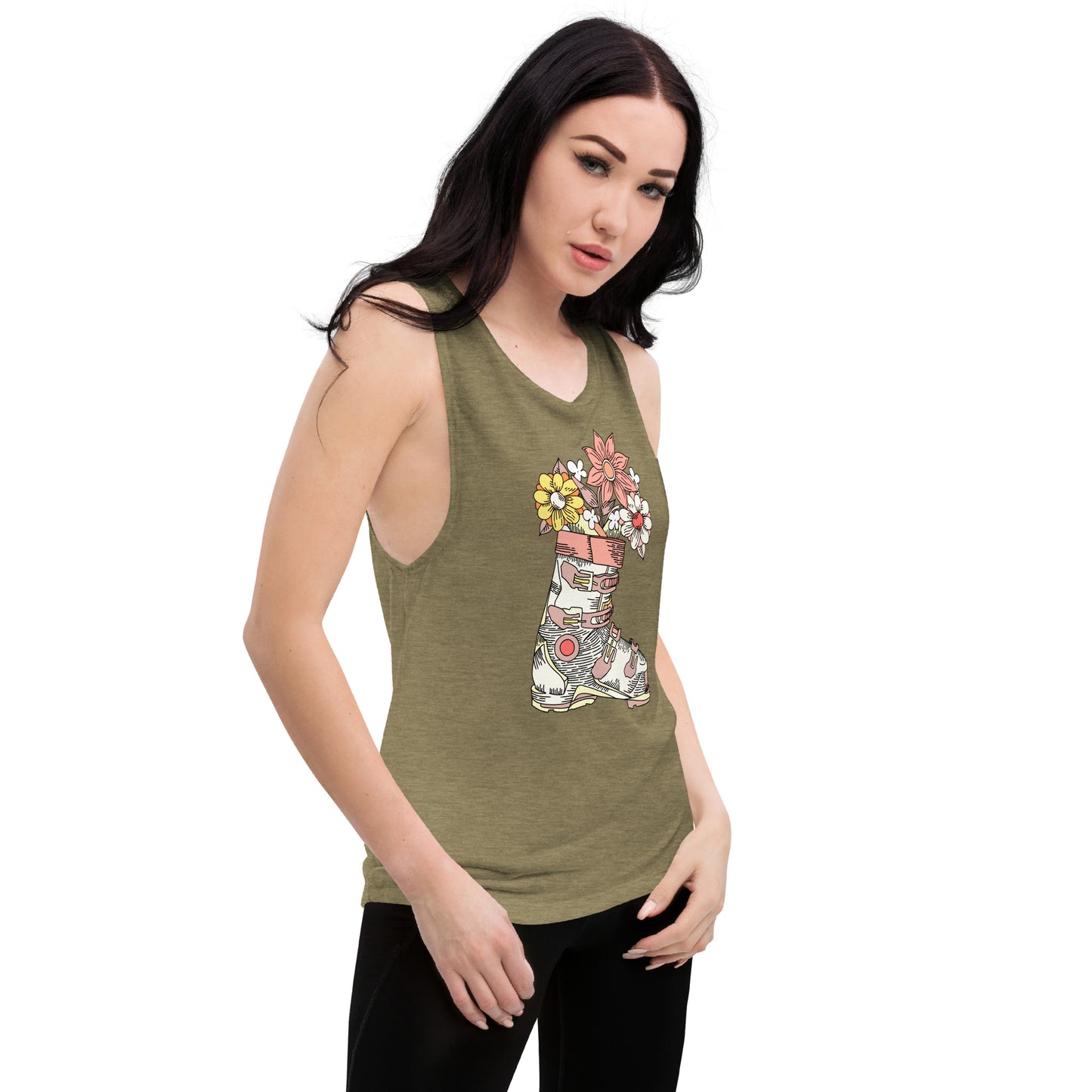 Boot and Blossom with Flowers Pastel Ladies’ Muscle Tank