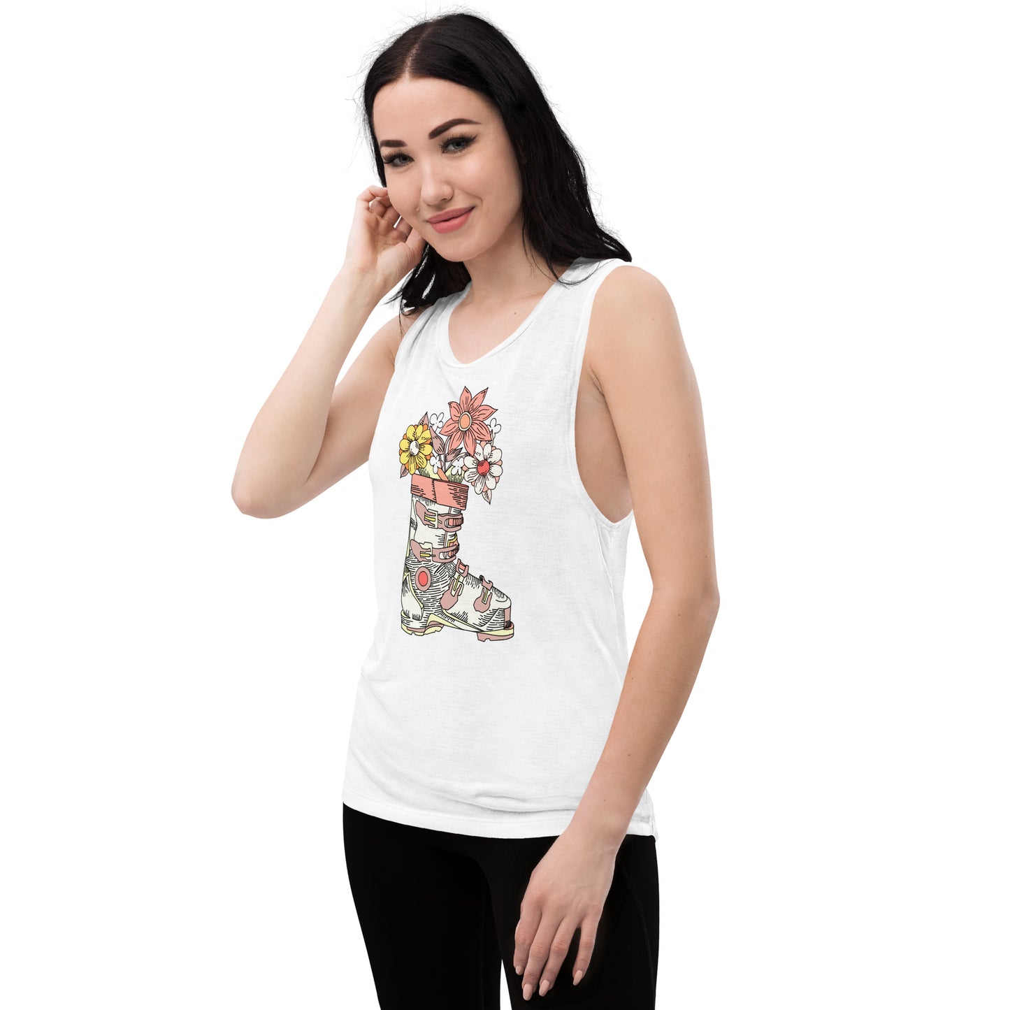 Boot and Blossom with Flowers Pastel Ladies’ Muscle Tank