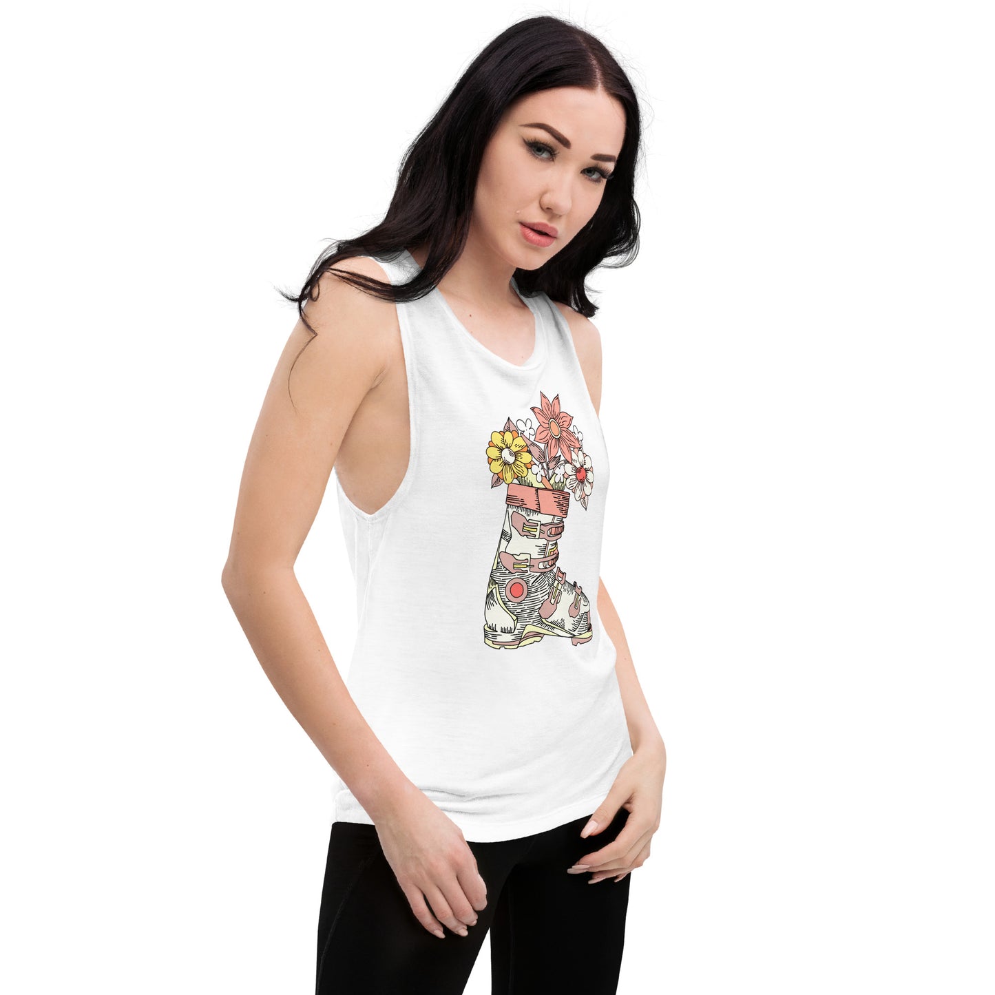 Boot and Blossom with Flowers Pastel Ladies’ Muscle Tank